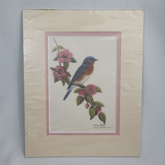 Nancy Zittrain Bluebird With Flowers Print With Mat SIGNED NUMBERED - Picture 16 of 16